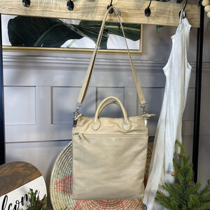 DANIER Tall Genuine Leather Tote Sand Cream Shoulder Crossbody Bag Carryall